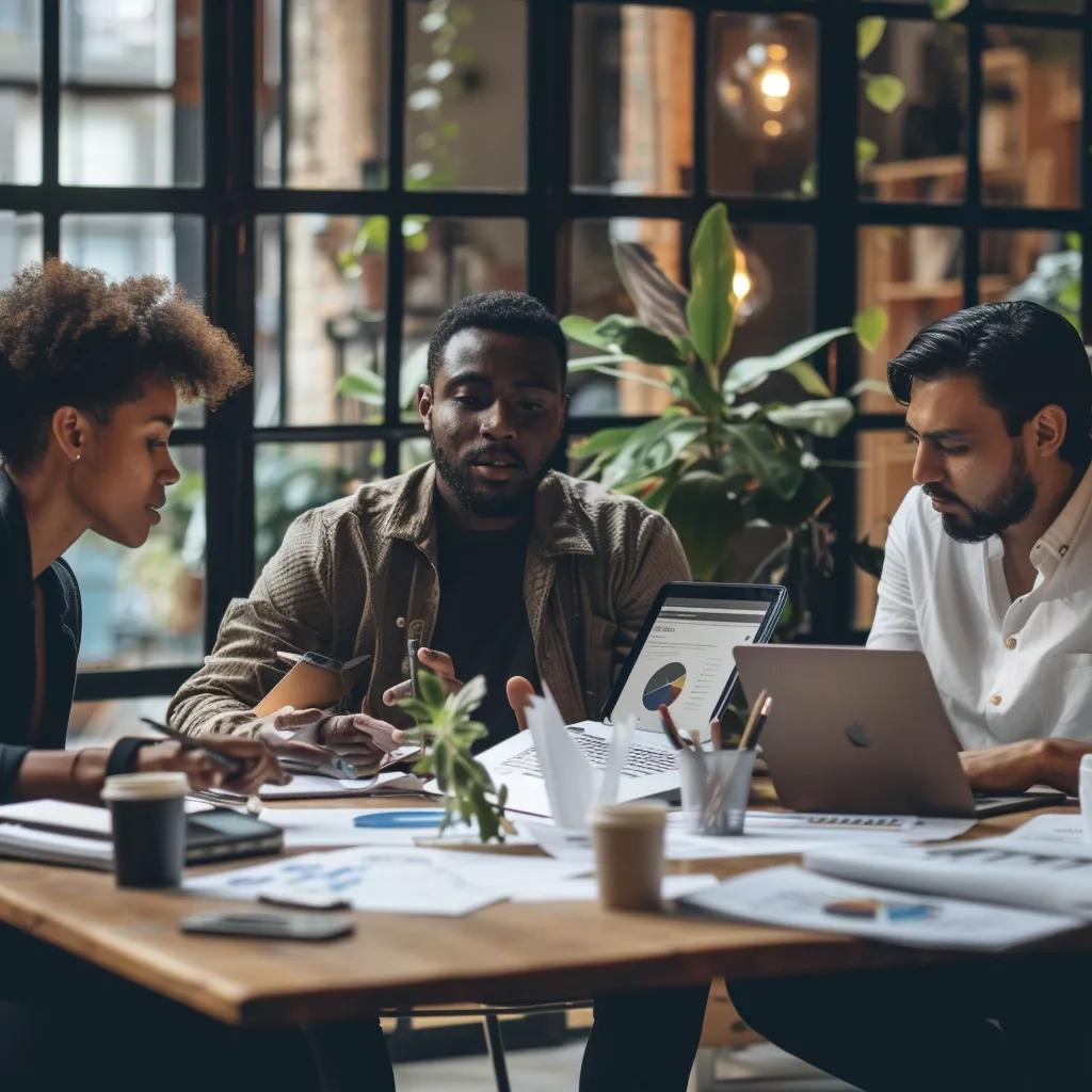 A team of professionals strategizing in a modern office on responses to a low‑growth global economy