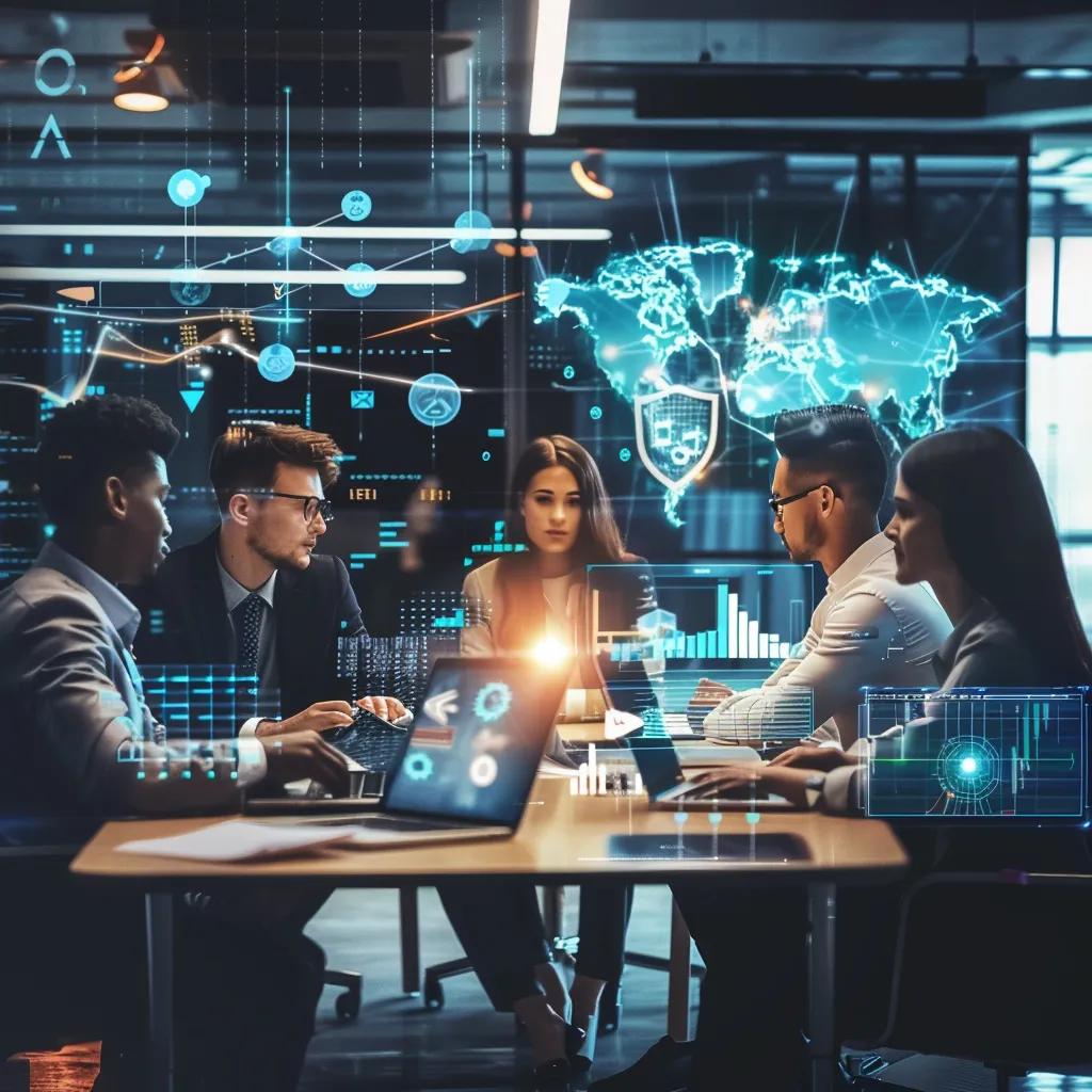 Colleagues mapping AI strategy in a contemporary office