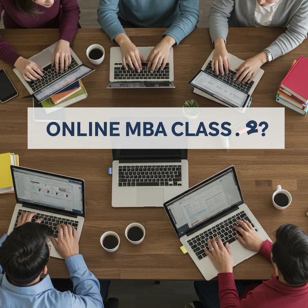 Professionals from varied backgrounds engaged in a live online MBA session, reflecting modern, collaborative learning.