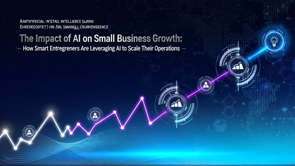 The digital growth chart features AI technology icons that represent innovation, business expansion, and how AI supports small business operations and scaling.