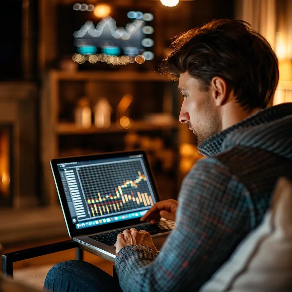 A financial analyst reviewing data on a laptop in a cozy office, highlighting the Federal Reserve's influence on interest rates