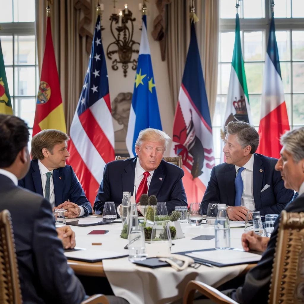 G7 summit leaders discussing trade policies, highlighting the fractures caused by copper tariffs